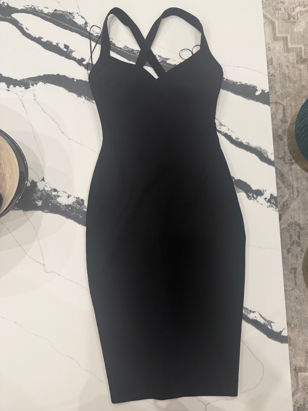 Black Strappy Midi Bodycon Dress